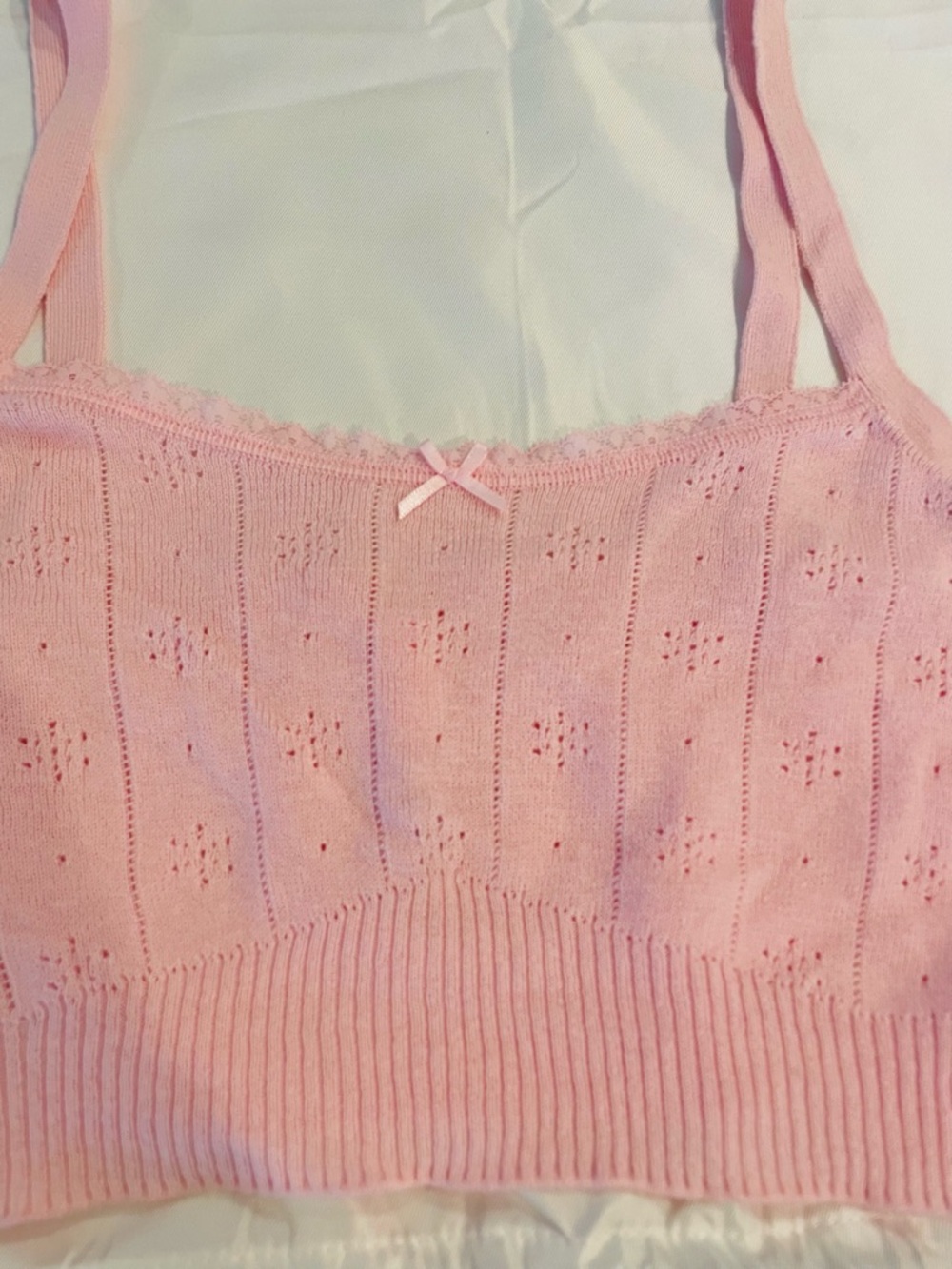 SKIMS Cotton Sweater Pointelle Bralette, baby pink color, size medium - Picture 3 of 7